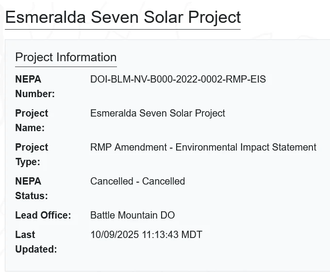 Nevada Solar Project: Esmeralda Seven Approval Canceled by U.S.